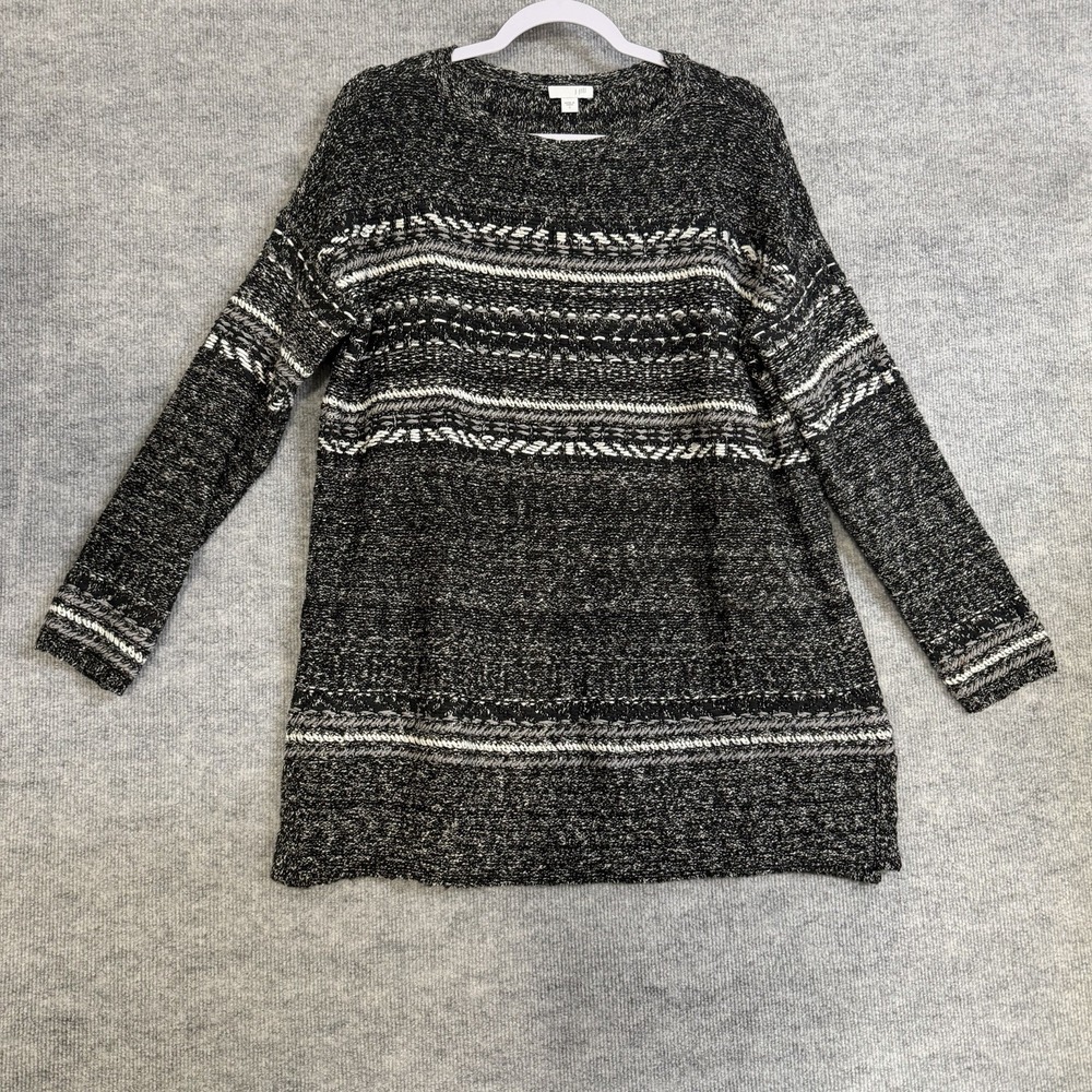 J Jill Size-S Womens Sweater Dark Gray Tunic Oversized Pullover Striped